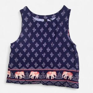 Elephants in Pink and Orange on Blue Paisley Cropped Tank from Factorie S